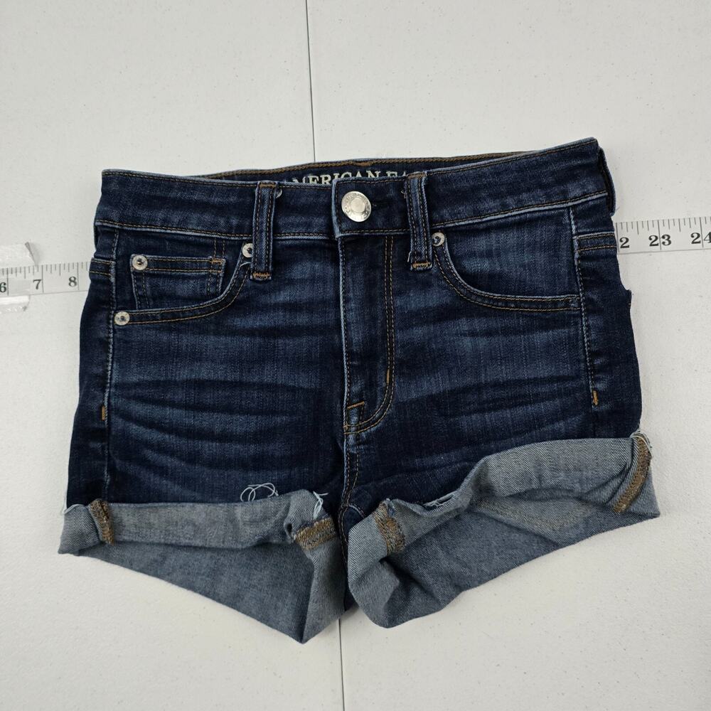 American Eagle hi-rise shortie shorts size 00 super stretch blue womens 5216